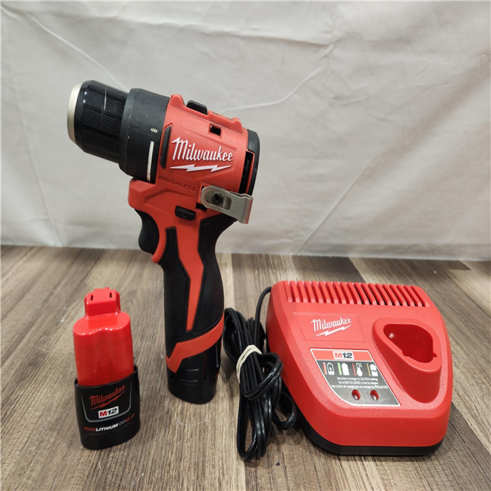 AS-IS- Milwaukee Tool M12 3/8 in. Brushless Cordless Drill/Driver Kit (Battery & Charger)