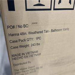 DALLAS LOCATION - Home Decorators Collection Hanna 48 in. Single Sink Weathered Tan Bath Vanity with White Engineered Stone Top (Assembled)