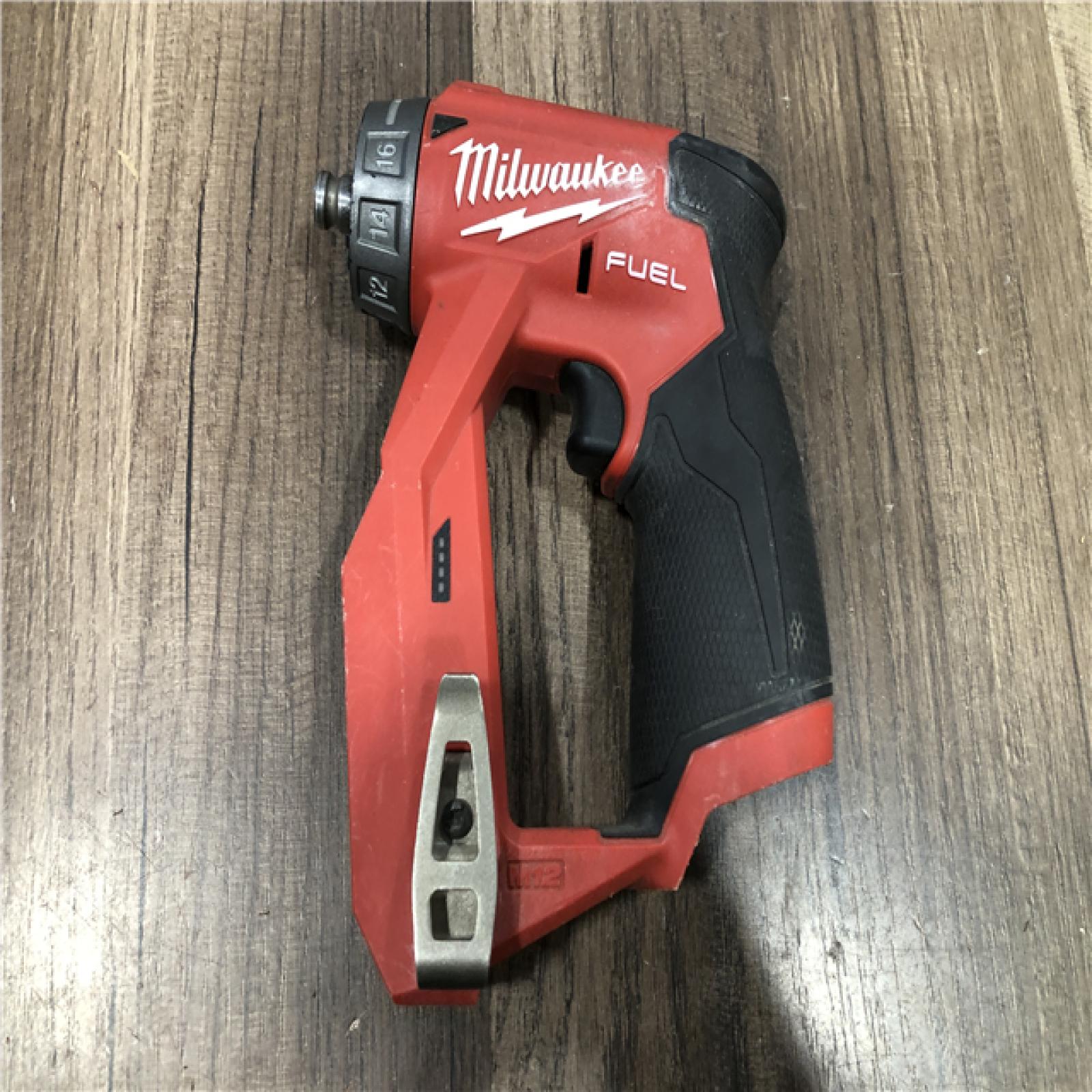 AS-IS Milwaukee FUEL 12V Lithium-Ion Brushless Cordless 4-in-1 Installation 3/8 in. Drill Driver with 4 Tool Head (Tool-Only)