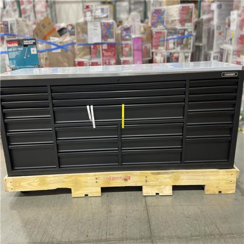 DALLAS LOCATION- AS-IS Husky Tool Storage Heavy Duty 96 in. W x 24 in. D Matte Black Mobile Workbench Cabinet with Stainless Steel Top