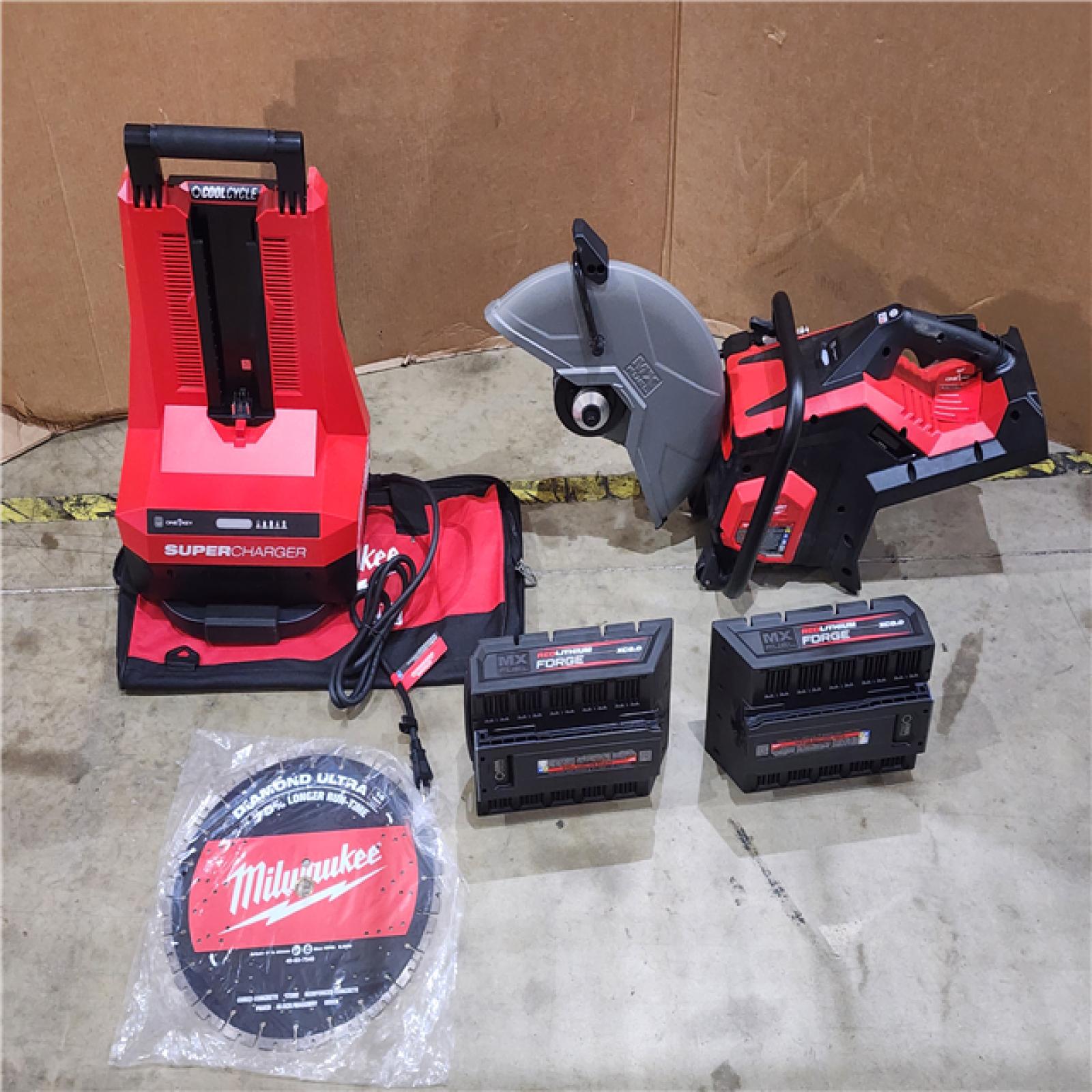 HOUSTON LOCATION - AS-IS MX FUEL Lithium-Ion 14 in. Cut Off Saw Kit with RAPIDSTOP Brake W/ (2) FORGE XC8.0 Batteries & (1) MX FUEL Super Charger