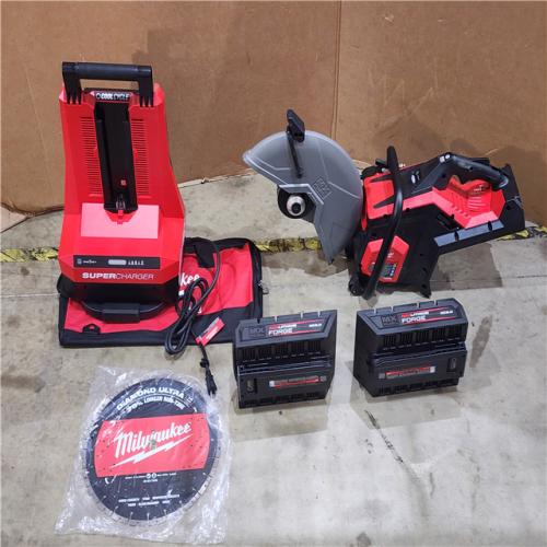 HOUSTON LOCATION - AS-IS MX FUEL Lithium-Ion 14 in. Cut Off Saw Kit with RAPIDSTOP Brake W/ (2) FORGE XC8.0 Batteries & (1) MX FUEL Super Charger