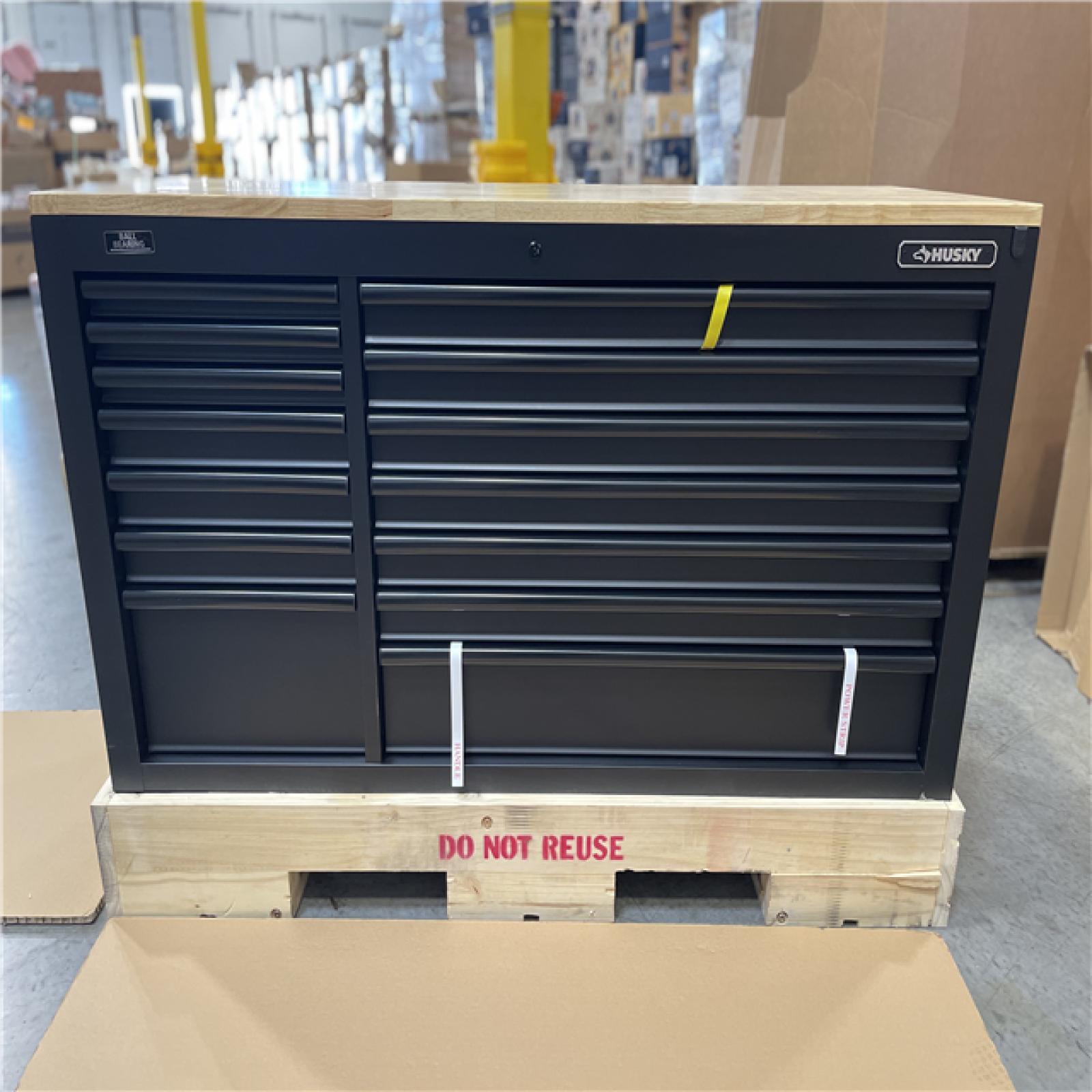 DALLAS LOCATION- HUSKY 62 IN. 14 DRAWER MOBILE WORKBENCH ADJUSTABLE TOP MATTE BLACK