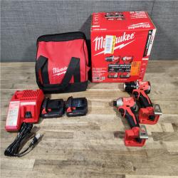 HOUSTON LOCATION - AS-IS Milwaukee M18 18V Lithium-Ion Brushless Cordless Compact Drill/Impact Combo Kit (2-Tool) W/(2) 2.0 Ah Batteries  Charger & Bag