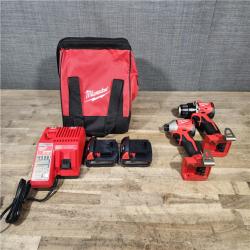 HOUSTON LOCATION - AS-IS Milwaukee M18 18V Lithium-Ion Brushless Cordless Compact Drill/Impact Combo Kit (2-Tool) W/(2) 2.0 Ah Batteries  Charger & Bag