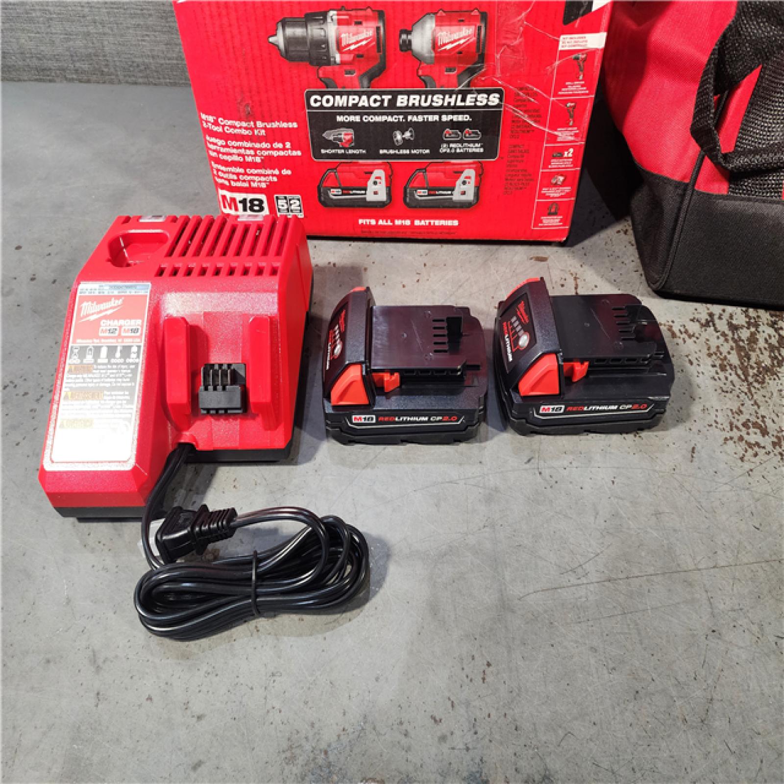 HOUSTON LOCATION - AS-IS M18 18V Lithium-Ion Brushless Cordless Compact Drill/Impact Combo Kit (2-Tool) W/(2) 2.0 Ah Batteries, Charger & Bag