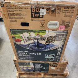 Phoenix Hampton Bay Laurel Oaks Dark Brown 7-Piece Metal Outdoor Dining Set with Cushion Guard Putty Cushions