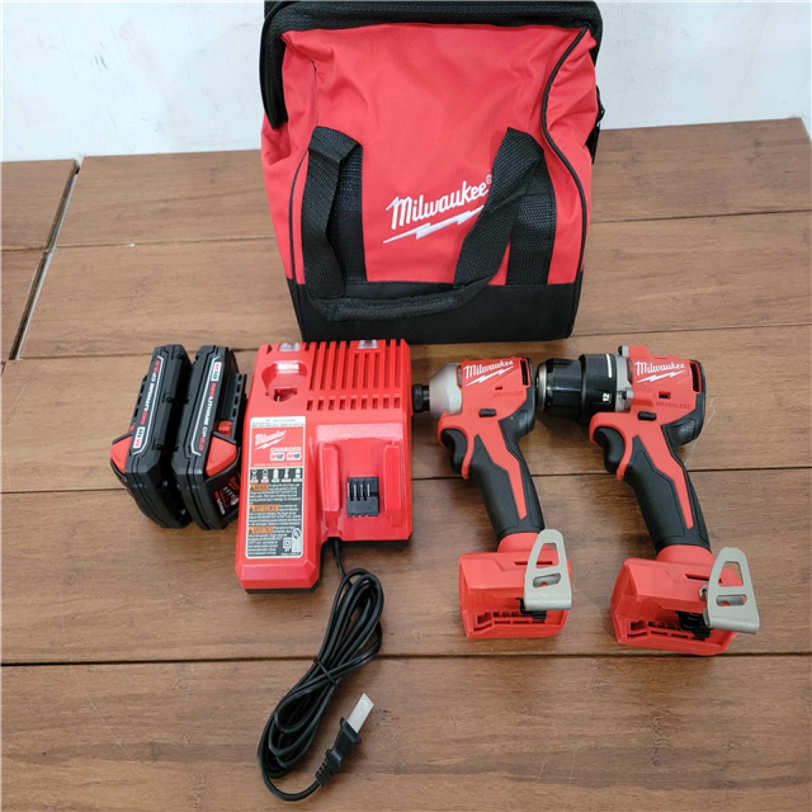 California NEW Milwaukee M18 Compact Brushless 2-Tool Combo Kit  Includes (2) Batteries  Charger & Tool Bag