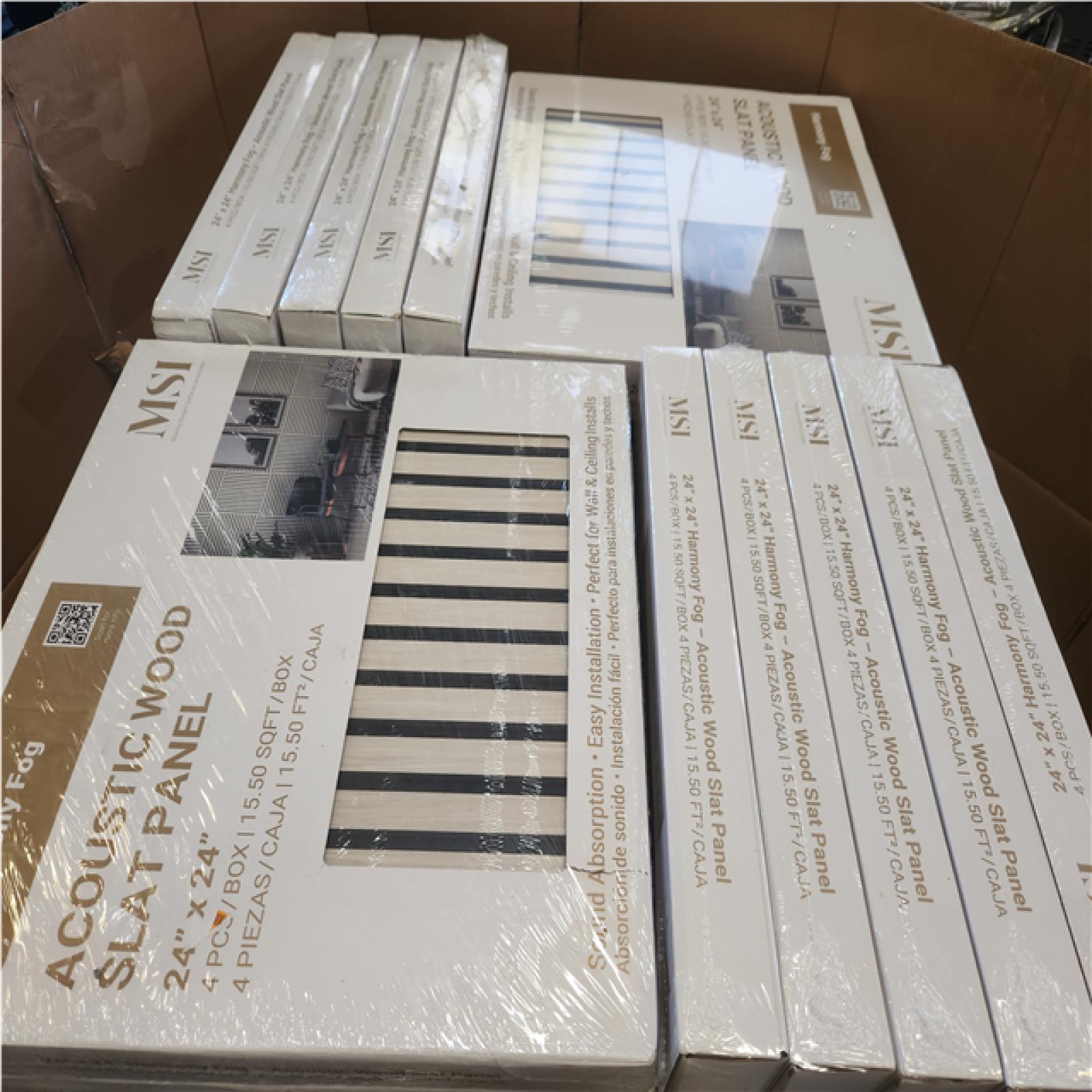 Phoenix NEW MSI Harmony Fog 24 in. x 24 in. Gray Light Wood Slat Decorative Acoustic Sound Absorbing Panels (52-Packs/806 sq. ft.)