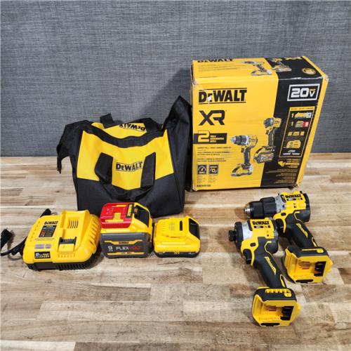HOUSTON LOCATION - AS-IS (APPEARS LIKE NEW) DEWALT 20V Lithium-Ion Cordless 2-Tool Combo Kit with 20V/60V FLEXVOLT 9 Ah Battery  4 Ah Battery and Charger