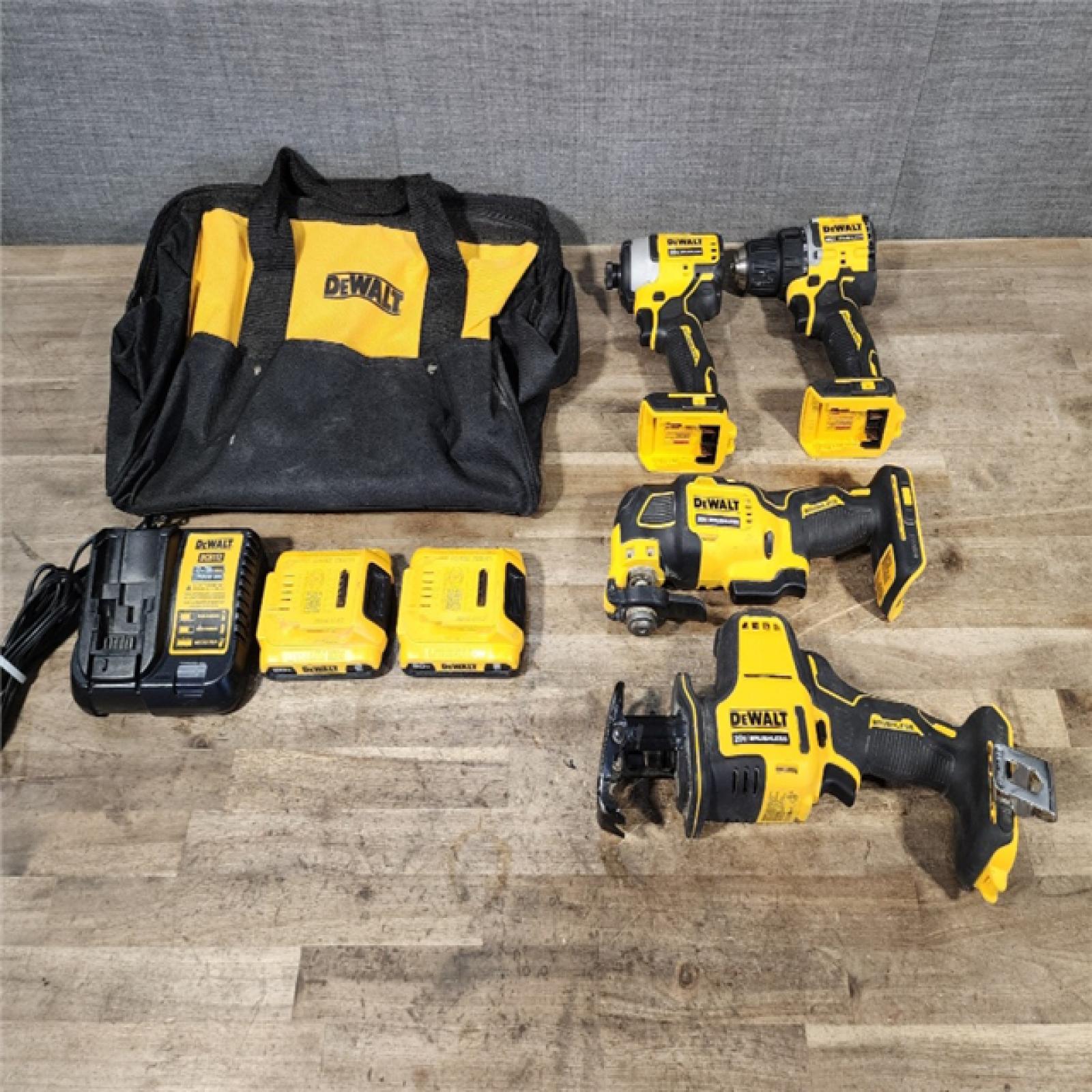HOUSTON LOCATION - AS-IS DeWalt 20V MAX ATOMIC Cordless Brushless 4-Tool Combo Kit