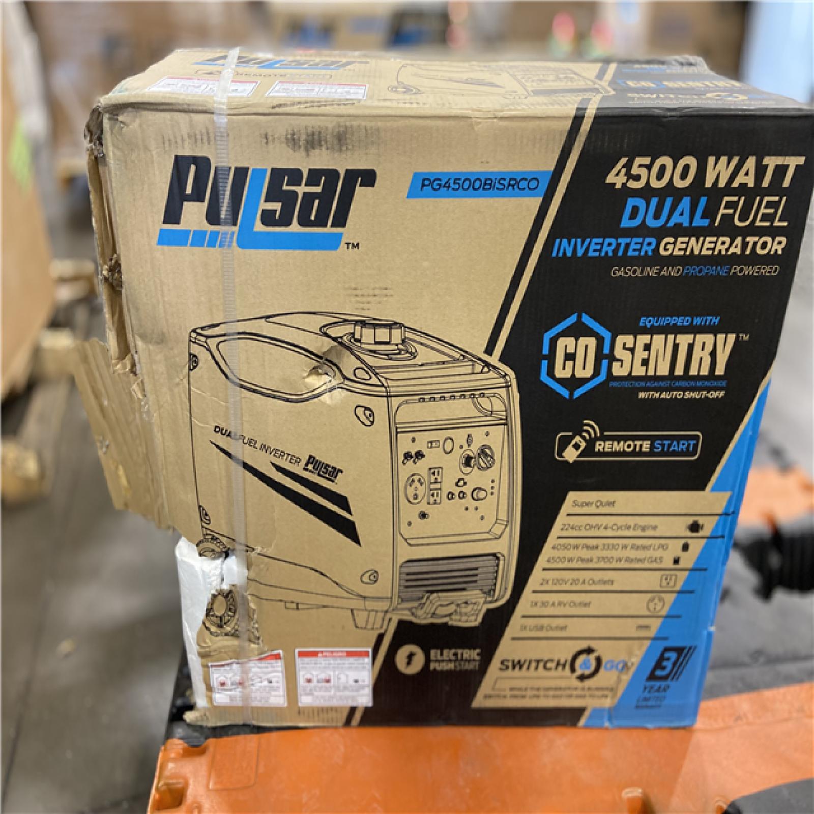 DALLAS LOCATION - Pulsar 4,500-Watt/3,700-Watt Dual Fuel with Recoil, Remote and Push Button Start Portable Inverter Generator with CO Alert