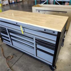 DALLAS LOCATION- Husky Heavy Duty 61 in. W x 23 in. D 15-Drawer Matte Gray Mobile Workbench Cabinet with Solid Wood Top