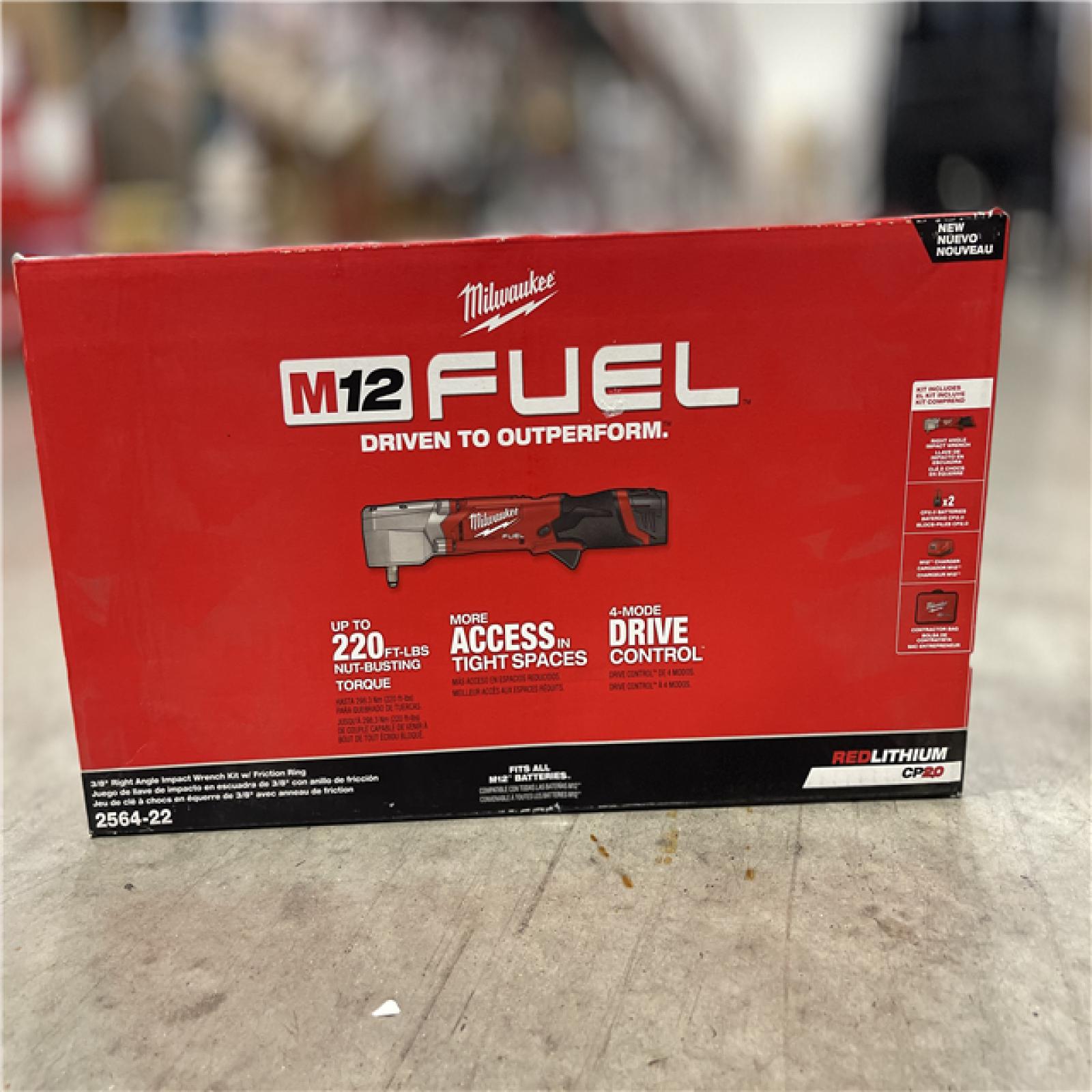 NEW! - Milwaukee M12 FUEL 12V Lithium-Ion Brushless Cordless 3/8 in. Right Angle Impact Wrench Kit with Two 2.0 Ah Batteries