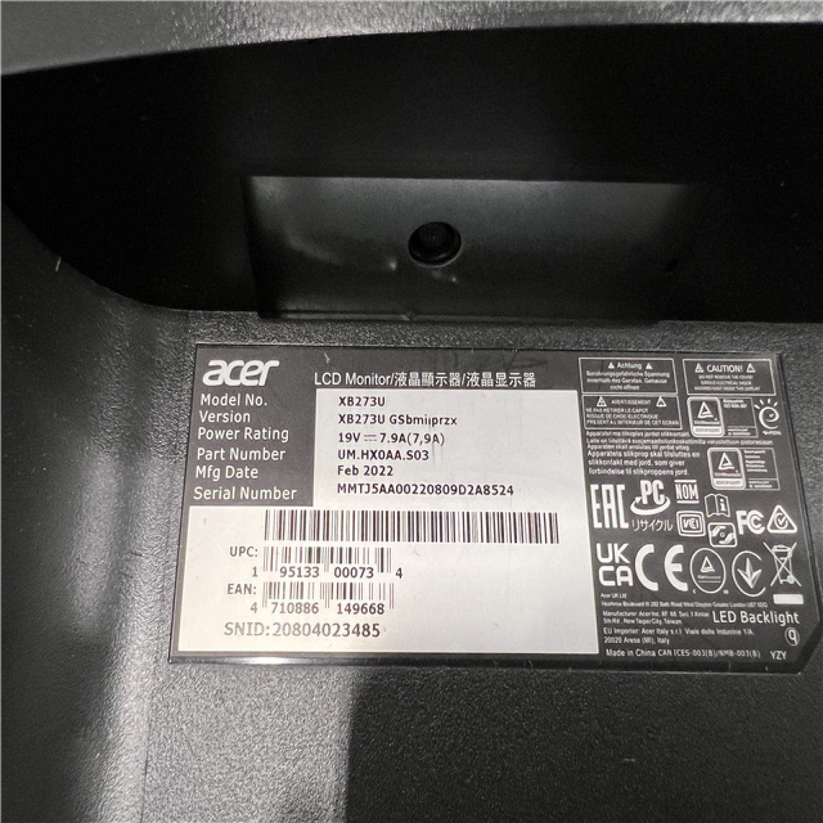 AS-IS Acer Predator XB273U Gsbmiiprzx 27 IPS LED Monitor - Black