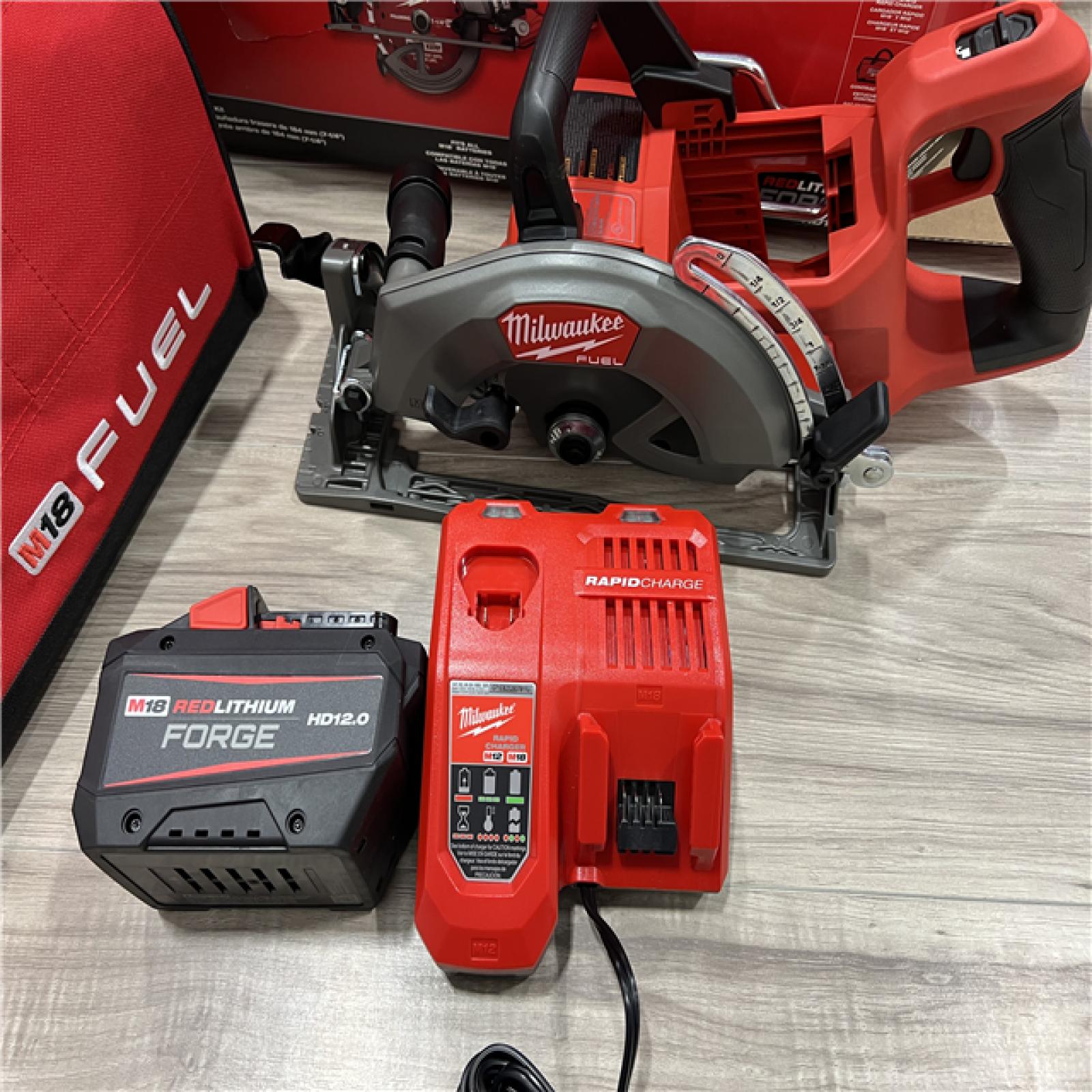 LIKE NEW Milwaukee M18 FUEL 18V Lithium-Ion Cordless 7-1/4 in. Rear Handle Circular Saw Kit with FORGE 12.0 Ah Battery and Rapid Charger