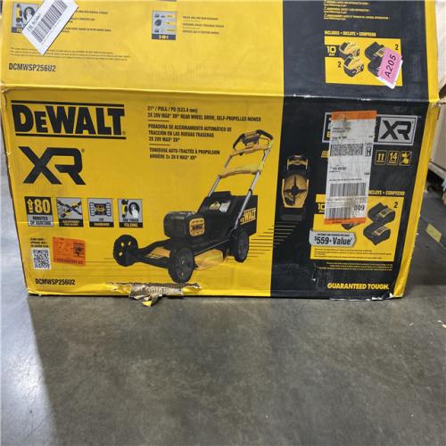 As-Is- DEWALT-2x20V MAX 21 in. Cordless Battery Powered Self Propelled Lawn Mower Kit with (2) 10 Ah Batteries and Chargers
