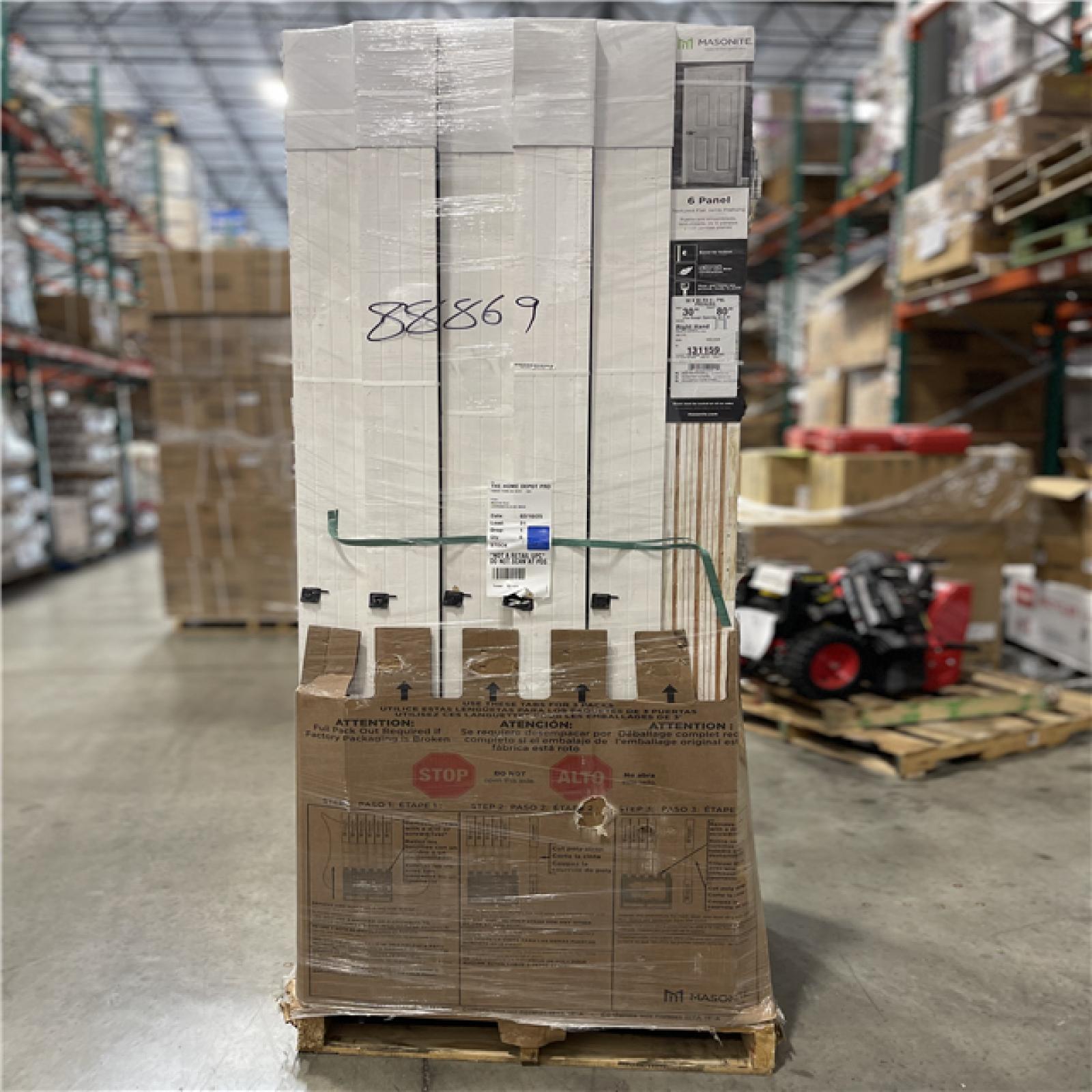 DALLAS LOCATION- AS-IS MASONITE 30 In. X 80 In. X 4-9/16 In. Primed 6-Panel Single Prehung Interior Door PALLET (6 UNITS)
