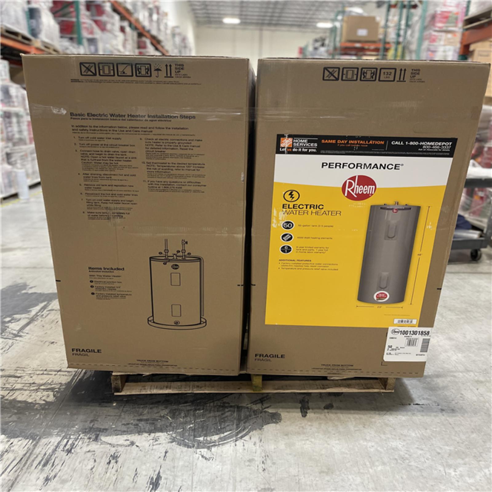DALLAS LOCATION- Rheem Performance 50 Gal. Electric Water Heater PALLET (4 Units)
