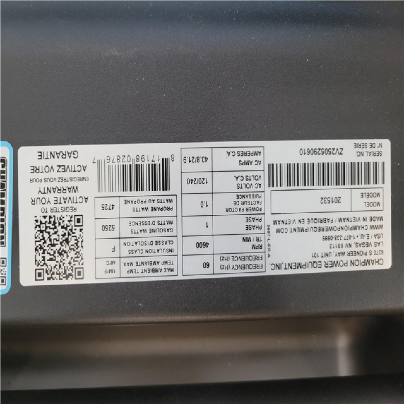 CALIFORNIA AS-IS CHAMPION PORTABLE GENERATOR 6500