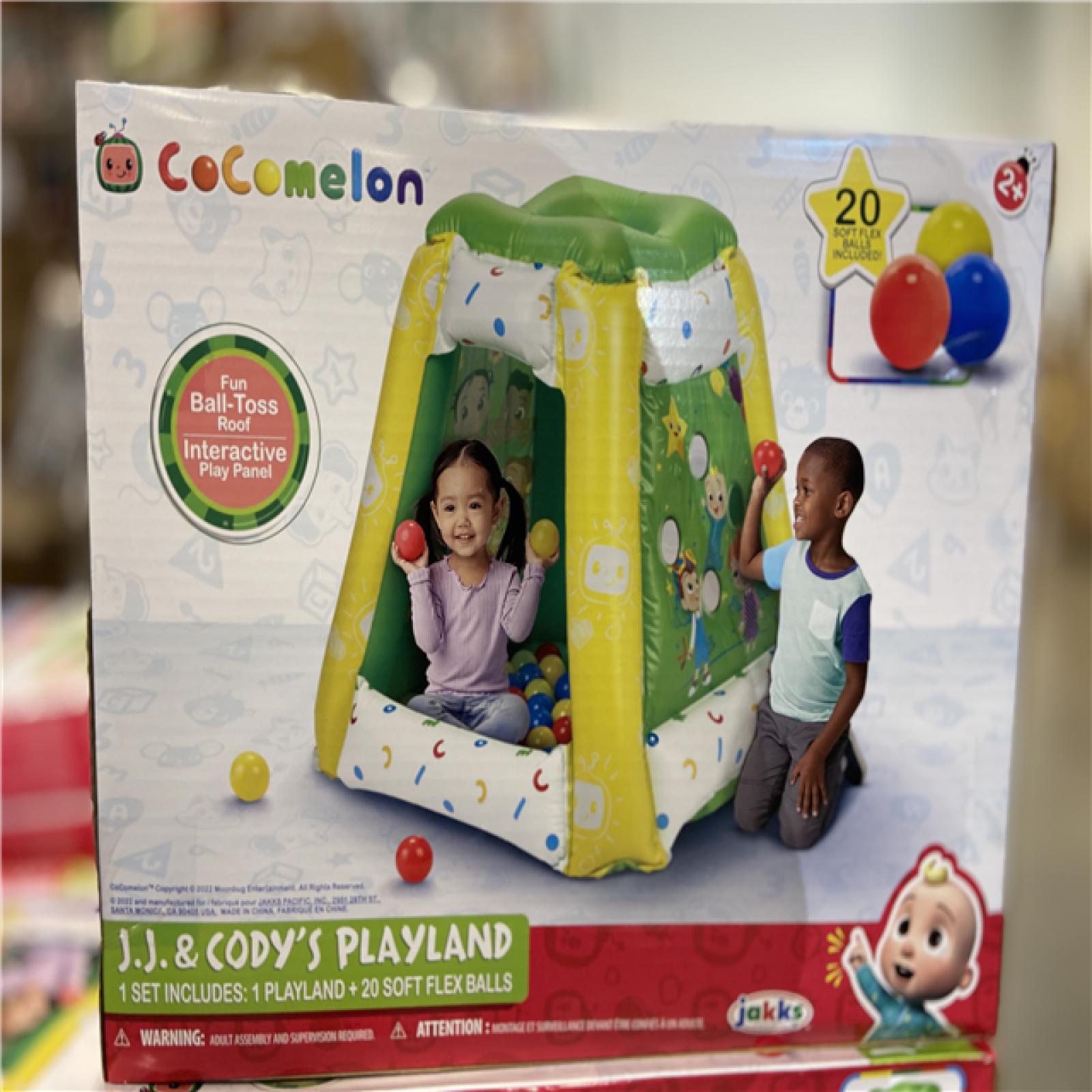 DALLAS LOCATION - BULLSEYE NEW CoComelon J.J. & Cody's Inflatable Playland Ball Pit + 20 Soft Flex Balls PALLET - ( 56 UNITS)