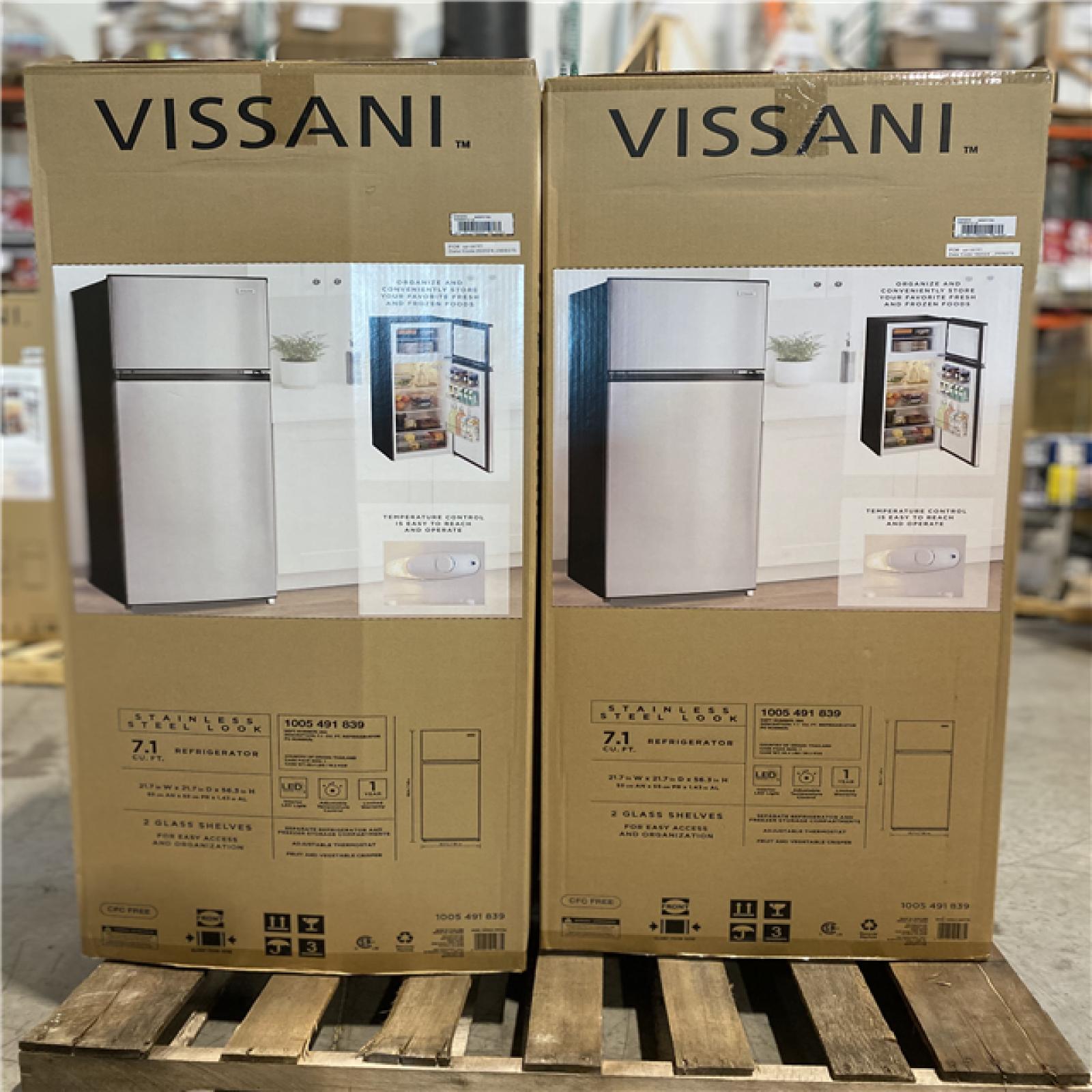 DALLAS LOCATION -  Vissani 7.1 cu. ft. Top Freezer Refrigerator in Stainless Steel Look  - PALLET ( 2  UNITS )