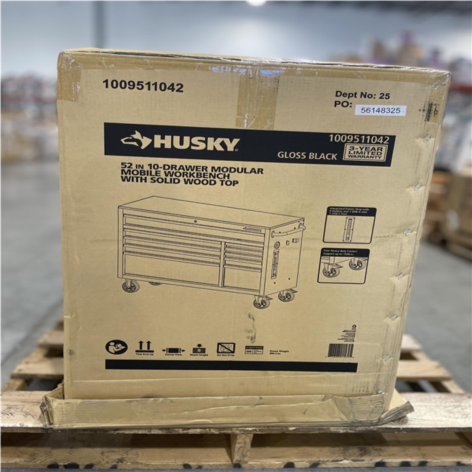DALLAS LOCATION- AS-IS HUSKY 52 in. W x 20 in. D 10-Drawer Black Mobile Workbench Cabinet
