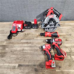 HOUSTON LOCATION - AS-IS MILWAUKEE 4 TOOL COMBO KIT W/ (2) BATTERY & CHARGER