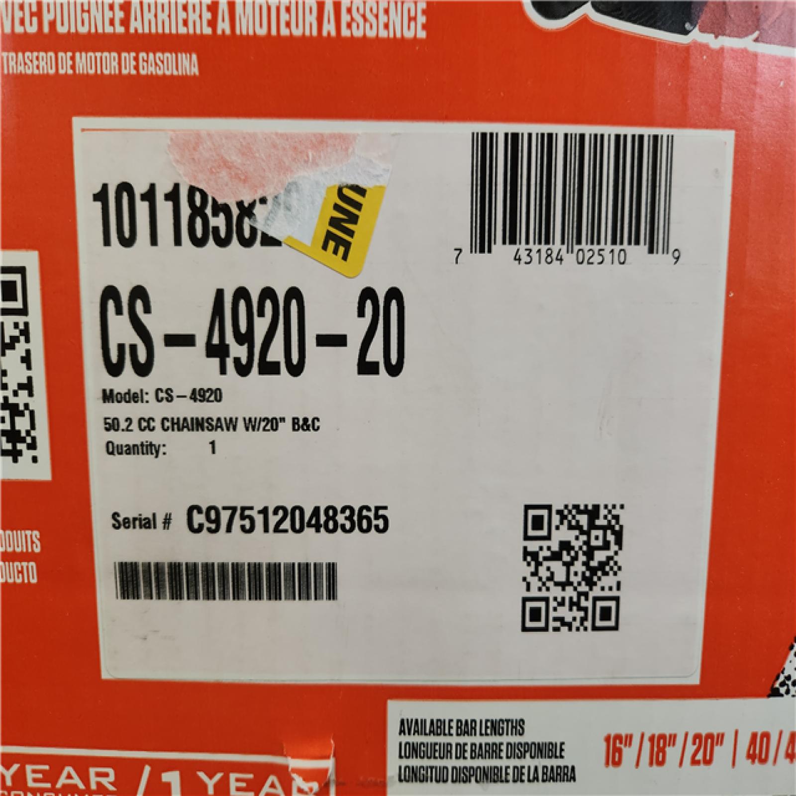 Phoenix NEW ECHO 20 in. 50.1 cc 2-Stroke Gas Rear Handle Chainsaw