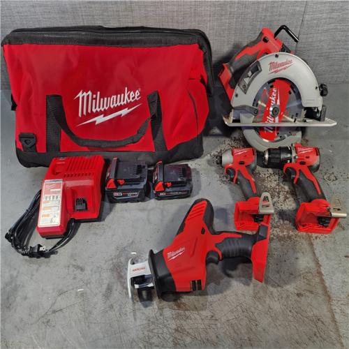 HOUSTON LOCATION - AS-IS Milwaukee M18 18-Volt Lithium-Ion Brushless Cordless Combo Kit (4-Tool) with 2-Batteries, 1-Charger and Tool Bag