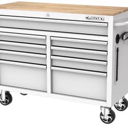 DALLAS LOCATION- NEW!- HUSKY 46 IN. W x 18.IN D 9-Drawer GLOSS WHITE MOBILE WORKBENCH