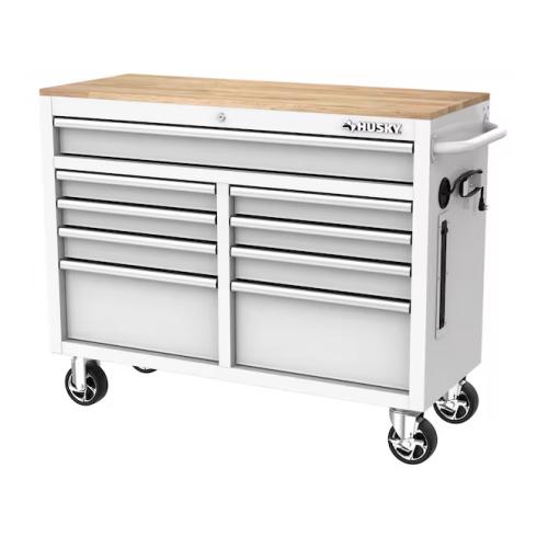 DALLAS LOCATION- NEW!- HUSKY 46 IN. W x 18.IN D 9-Drawer GLOSS WHITE MOBILE WORKBENCH