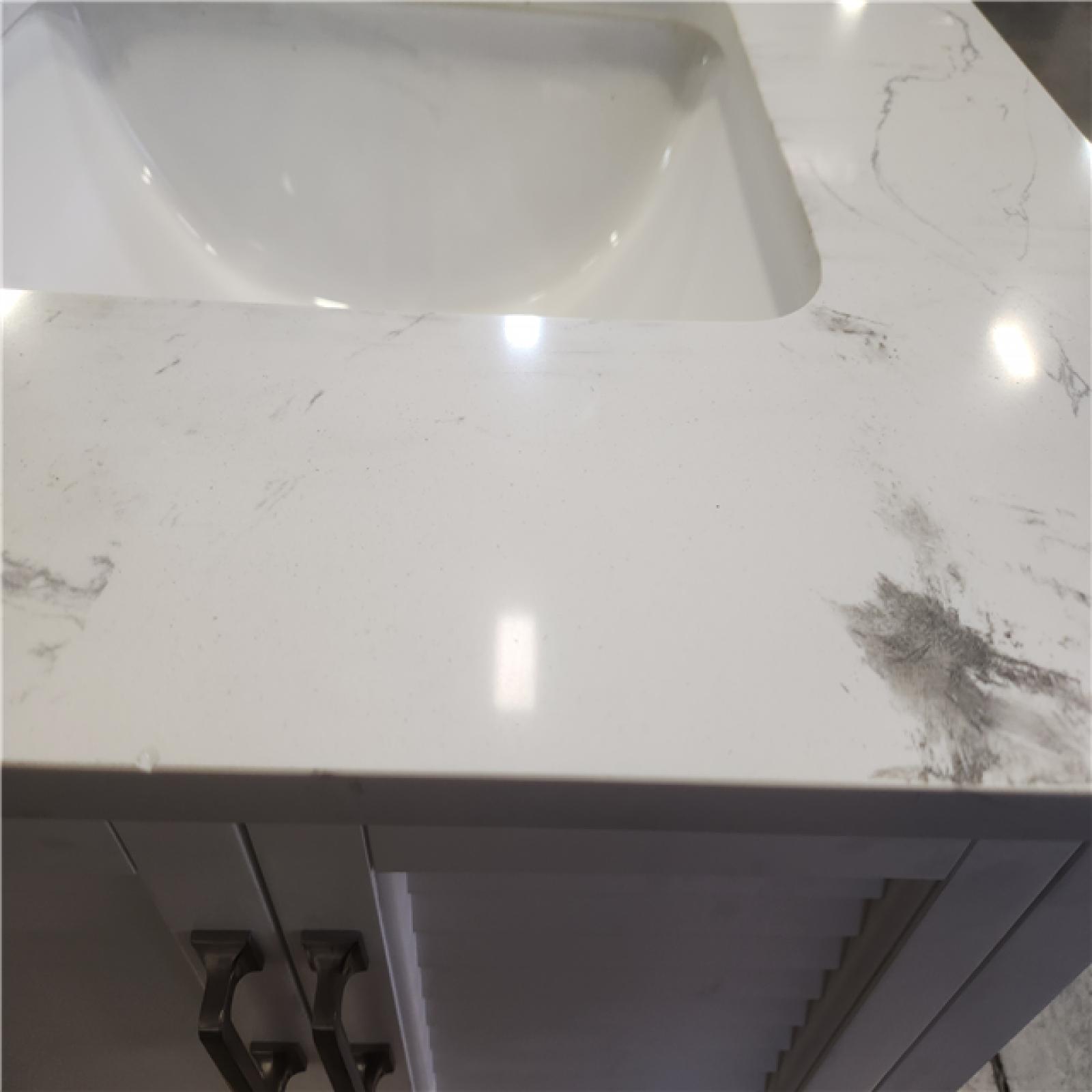 Phoenix AS-IS Home Decorators Collection Dennick 60 in. Double Sink White Bath Vanity with White Engineered Stone Top (Assembled)