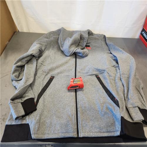 AS-IS- Men's 3X-Large M12 12-Volt Lithium Ion Cordless Gray Heated Hooded Jacket (Jacket and Battery Holder Only)