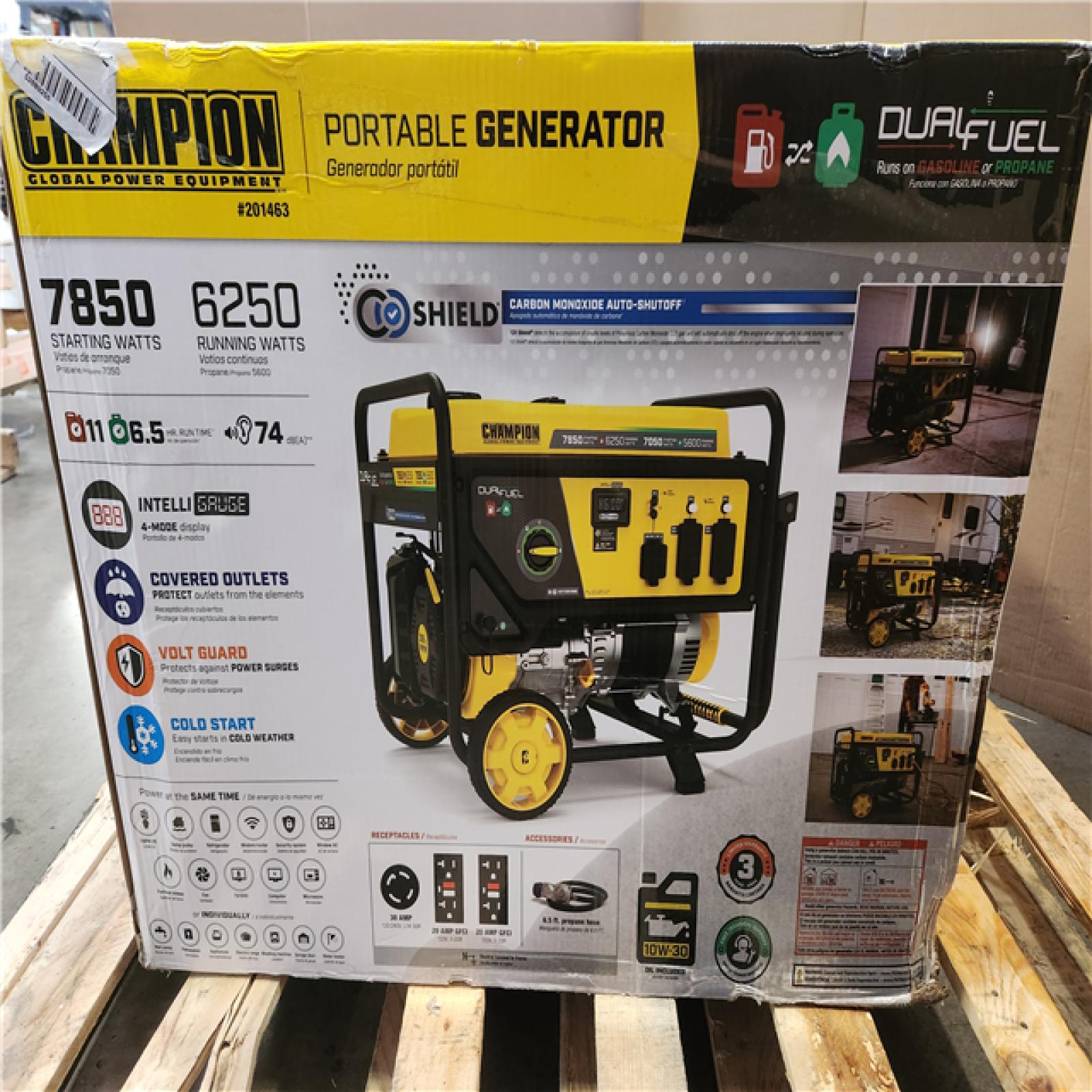 Phoenix Champion Power Equipment 7850/6250-Watt Recoil Start Gasoline and Propane Powered Dual Fuel Portable Generator with CO Shield