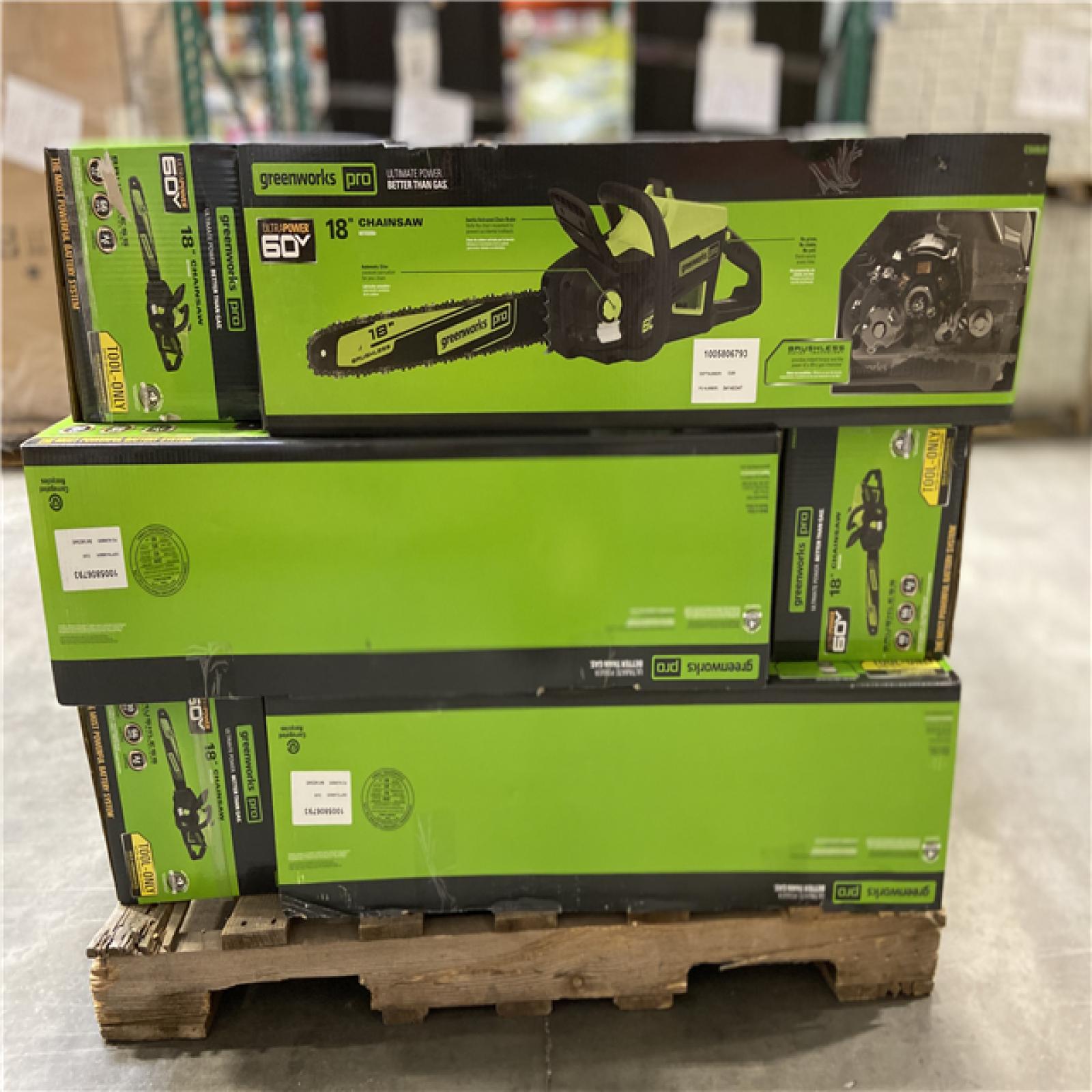 DALLAS LOCATION - Greenworks Pro Bare Tool 60-Volt Max Lithium Ion 18-Inch GEN2 Brushless Cordless Electric Chainsaw; Battery and Charger Not Included 15 (UNITS)