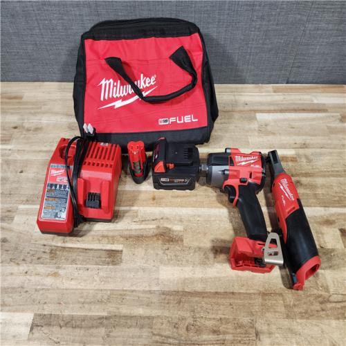 HOUSTON LOCATION - AS - IS M18 FUEL 18V Cordless Mid Torque 1/2 in. Impact Wrench W/ M12 FUEL 3/8 in. Ratchet & Battery/Charger Combo Kit