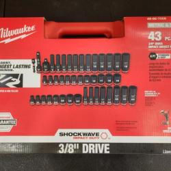 Phoenix NEW Milwaukee SHOCKWAVE 3/8 in. Drive SAE and Metric 6 Point Impact Socket Set (43-Piece) (SEALED)
