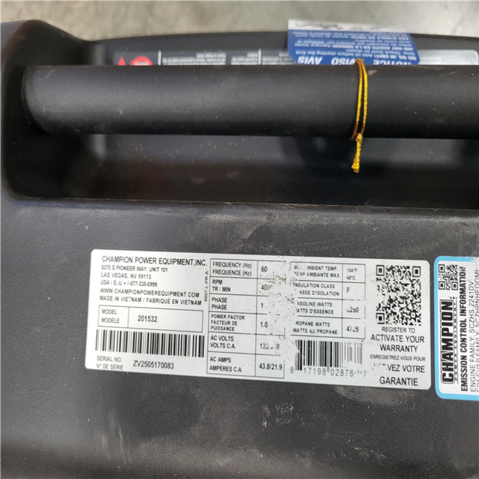 CALIFOR IA AS-IS NEW CHAMPION 6500-WATT GENERATOR W/ CO SHIELD