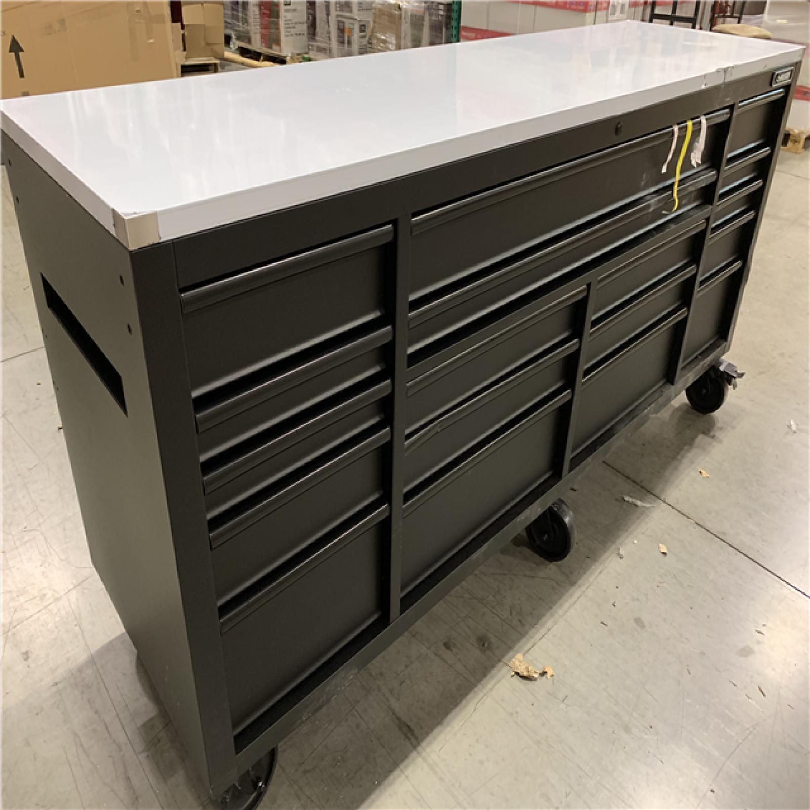 DALLAS LOCATION - AS-IS HUSKY 84 in. W x 24 in. D 18-Drawer Heavy-Duty Mobile Workbench with Stainless Steel Top in Matte Black