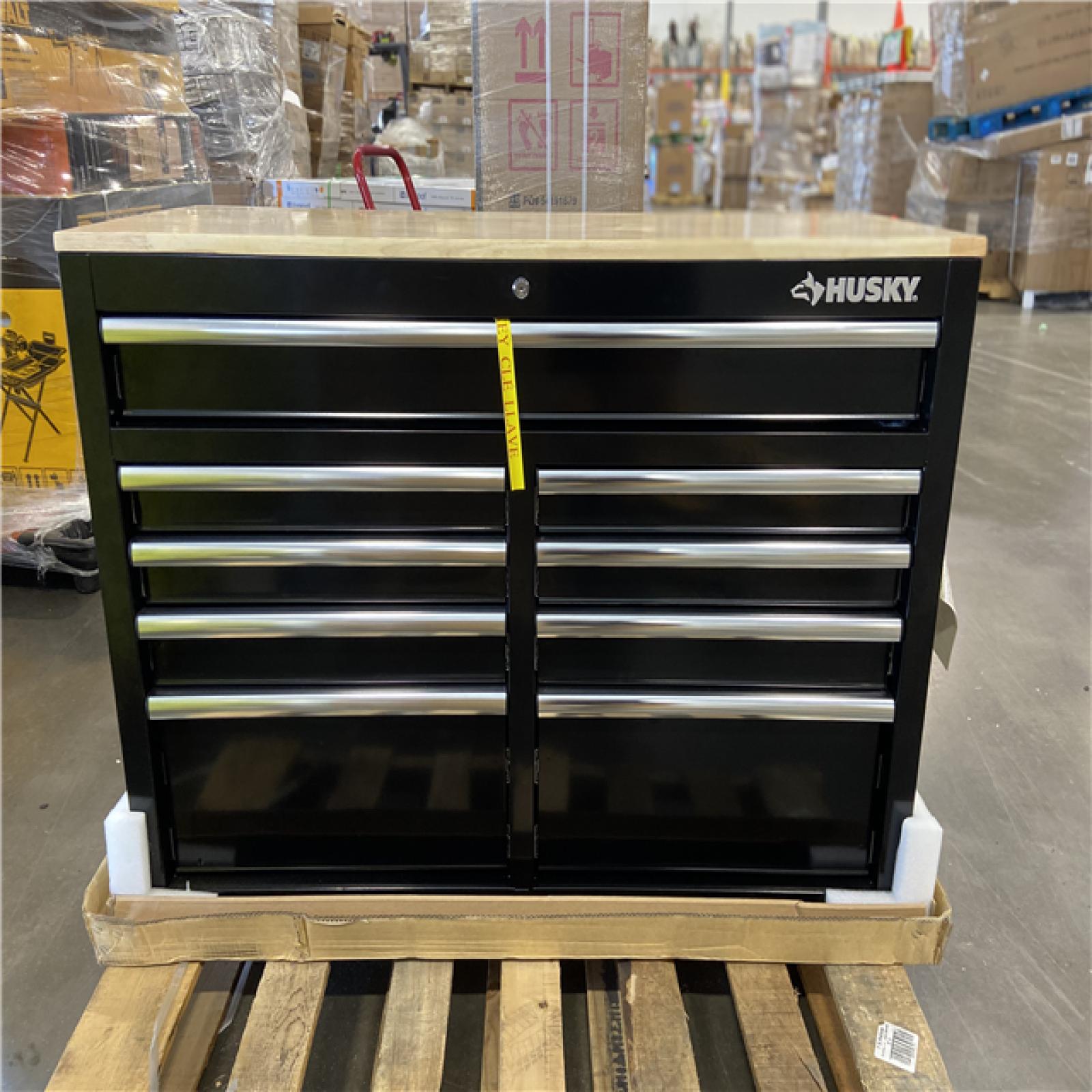 DALLAS LOCATION - Husky Tool Storage 46 in. W x 18 in. D 9-Drawer Mobile Workbench Cabinet in Gloss Black