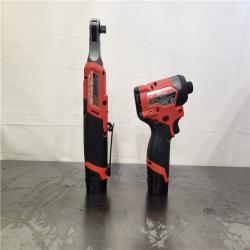 AS-IS- Milwaukee M12 FUEL 12V Lithium-Ion Cordless 3/8 in. Ratchet and 1/4 in. Impact Driver Kit