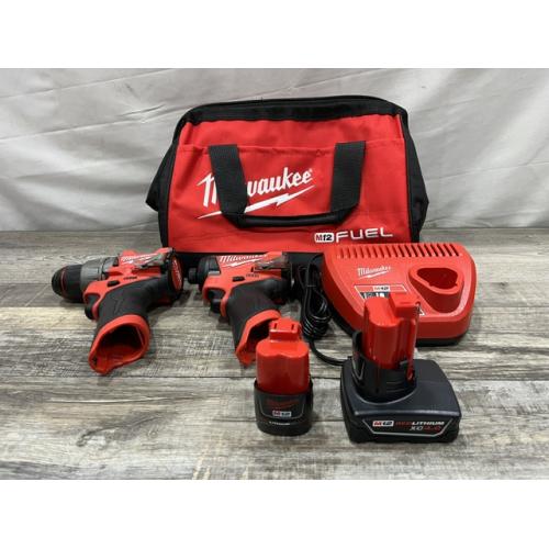 AS-IS Milwaukee FUEL 12-Volt Lithium-Ion Brushless Cordless Hammer Drill and Impact Driver Combo Kit