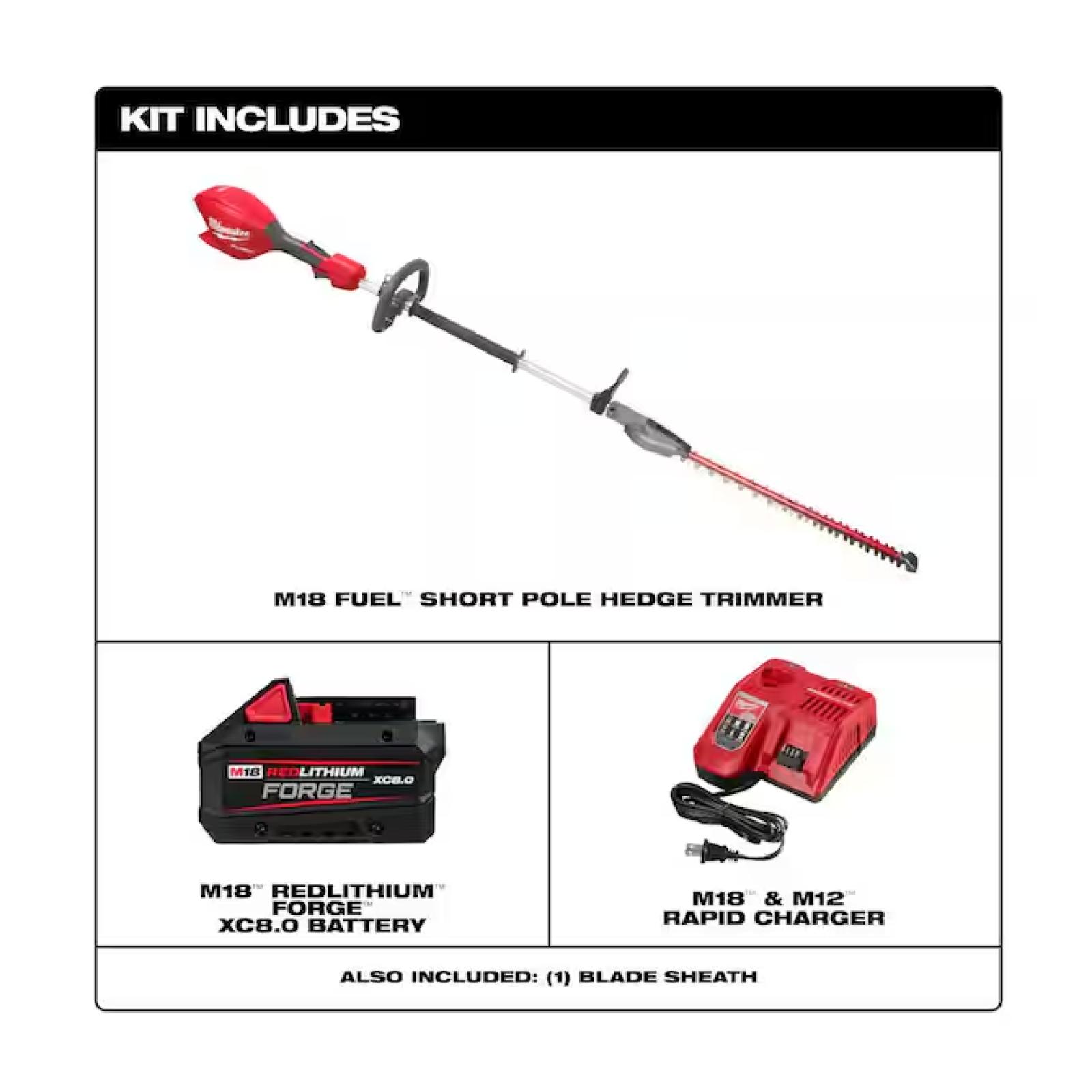 NEW! -  Milwaukee M18 Fuel 18-Volt 20 in. Brushless Cordless Battery Powered Short Pole Hedge Trimmer 8.0 Ah Forge Battery Rapid Charger