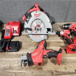 HOUSTON LOCATION - AS-IS Milwaukee M18 18-Volt Lithium-Ion Brushless Cordless Combo Kit (4-Tool) with 2-Batteries  1-Charger and Tool Bag