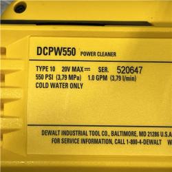 AS-IS DEWALT 20V MAX 550 PSI 1.0 GPM Cold Water Cordless Power Cleaner with 4-Nozzles (Tool Only)