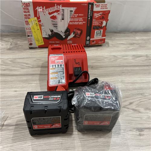 AS-IS Milwaukee M18 REDLITHIUM XC5.0 Battery Starter Kit â€“ (2) 5.0Ah Batteries & M18/M12 Charger  2.5X Runtime  REDLINK Intelligence  Cold Weather Perform