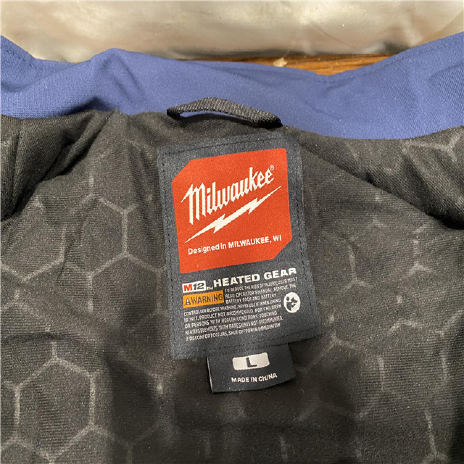 AS-IS Men's Large M12 12-Volt Lithium-Ion Cordless Tough Shell Navy Blue Heated Jacket with (1) 3.0 Ah Battery and Charger