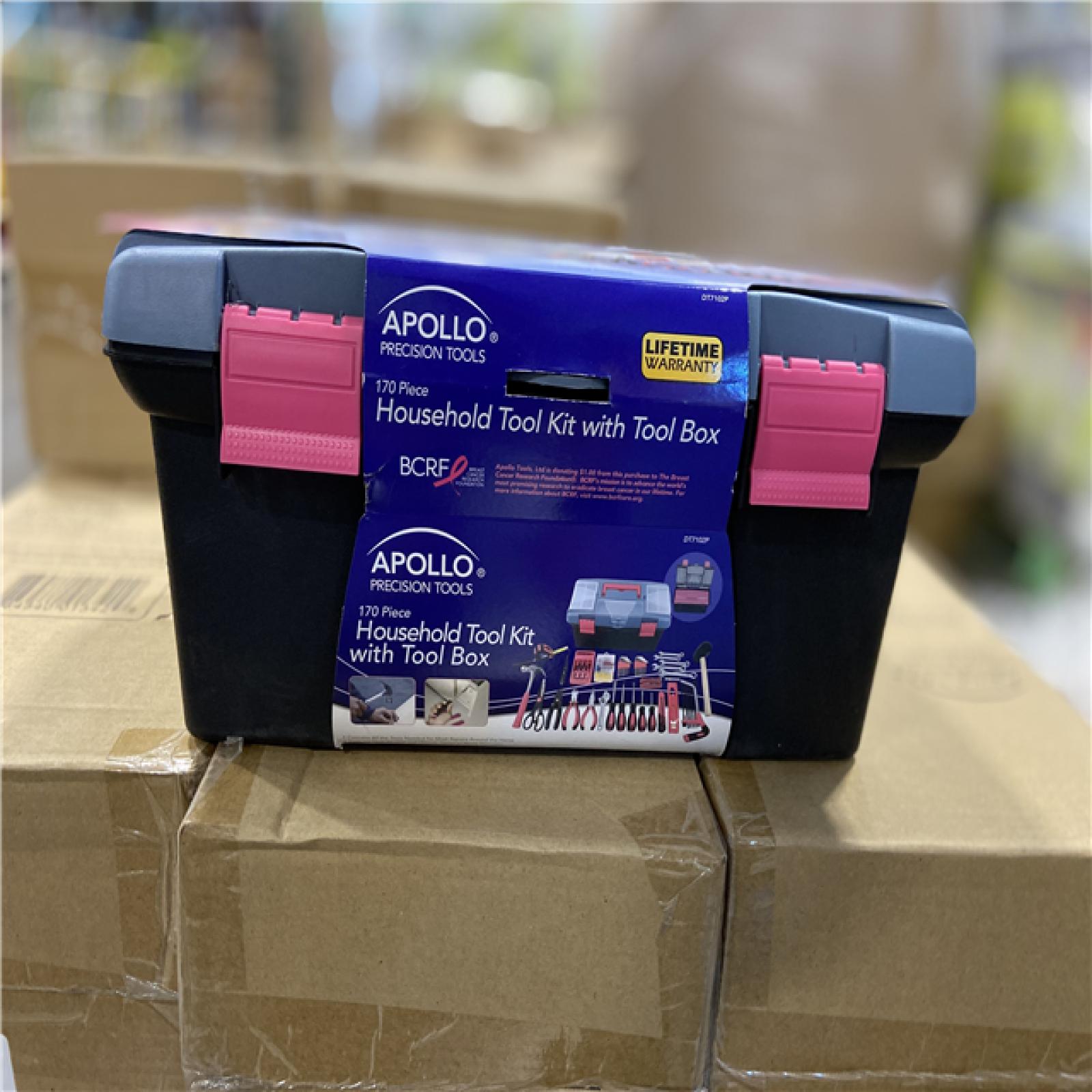 DALLAS LOCATION - APOLLO Household Tool Kit, w/Tool Box Pink 170pc Pallet (15 UNITS)