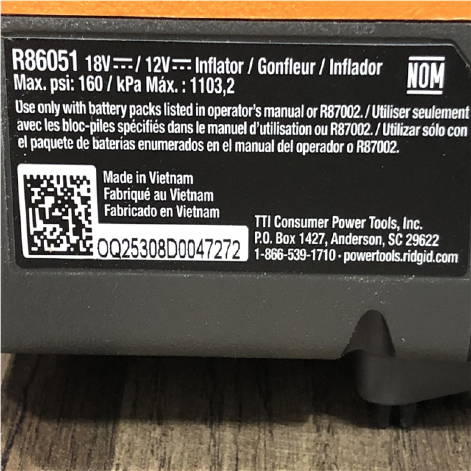 AS-IS 18V Dual Function Cordless Inflator (Tool Only) with Valve Adaptor  Needle  (2) Nozzles  and 12V Power Cord